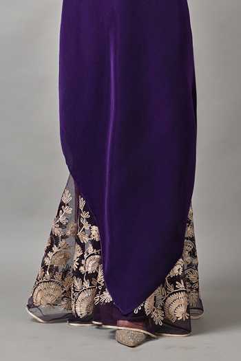 Shop Kiran Uttam Ghosh Purple Net, Taffeta Gota Embroidered Sharara Online at Aza Fashions Shop_Kiran Uttam Ghosh_Purple Net, Taffeta Gota Embroidered Sharara _Online_at_Aza_Fashions