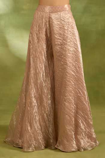 Shop_Neha Khullar_Pink Organza, Crepe, Tissue, Brocade Halter Embroidered Short Kurta Sharara Set _Online_at_Aza_Fashions