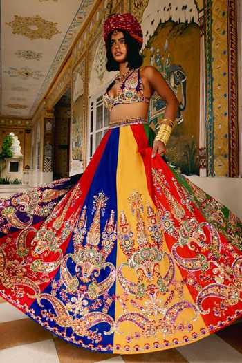 Payal & Zinal Rang-Mahal Color Block Lehenga & Blouse Set 
