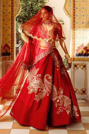 Payal & Zinal Chhaap Tilak Paisley Embroidered Lehenga Set 