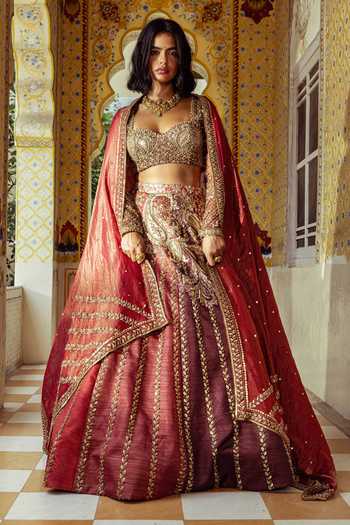 Payal & Zinal Tarang Sona Chandi Leaf Embroidered Lehenga Set 