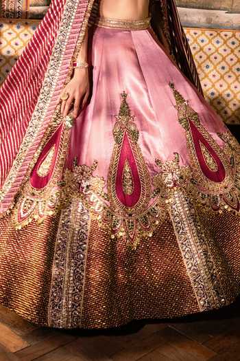 Buy Payal & Zinal Pink Silk, Chanderi Silk, Tulle Shringaar Leaf Embroidered Lehenga Set Online at Aza Fashions Buy_Payal & Zinal_Pink Silk, Chanderi Silk, Tulle Shringaar Leaf Embroidered Lehenga Set _Online_at_Aza_Fashions