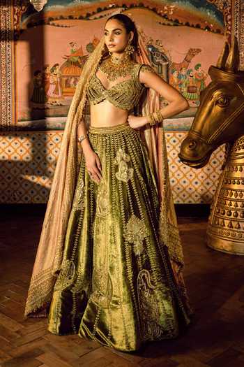 Payal & Zinal Sitara-Saanjh Rimzim Zari Velvet Lehenga Set 