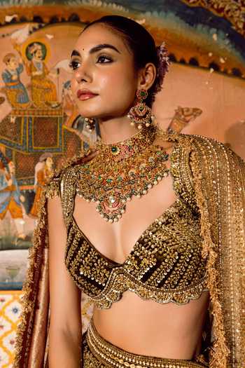 Shop Payal & Zinal Green Velvet Sweetheart Neck Sitara-saanjh Rimzim Zari Lehenga Set Online at Aza Fashions Shop_Payal & Zinal_Green Velvet Sweetheart Neck Sitara-saanjh Rimzim Zari Lehenga Set _Online_at_Aza_Fashions