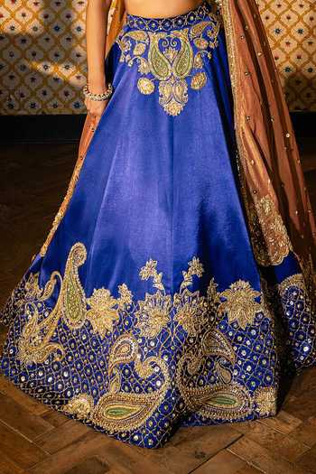 Payal & Zinal Blue Silk, Tissue Sweetheart Neck Vadhu-2-0 Gaji Lehenga Set at Aza Fashions Payal & Zinal_Blue Silk, Tissue Sweetheart Neck Vadhu-2-0 Gaji Lehenga Set _at_Aza_Fashions