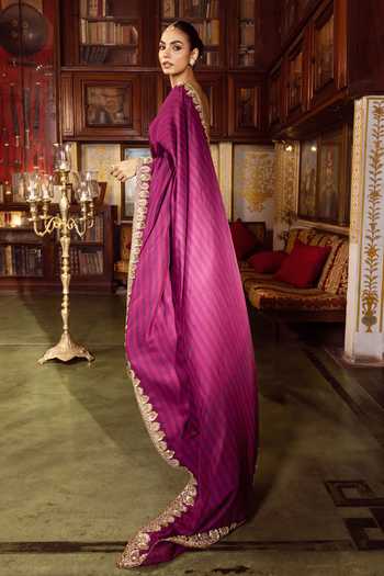 Buy_Payal & Zinal_Purple Silk Sequins, Beads, Pearls Dhara Habu Tai Gaji Saree And Corset Set _Online_at_Aza_Fashions