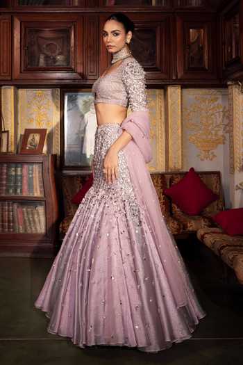 Buy_Payal & Zinal_Purple Tulle Sweetheart Neck Roobaroo Crystal Embroidered Lehenga Set _Online_at_Aza_Fashions