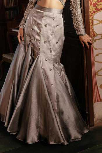 Payal & Zinal_Silver Sweetheart Neck Noor Embellished Lehenga And Blouse Set _Online_at_Aza_Fashions
