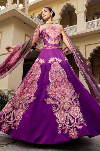 Shop Payal & Zinal Purple Organza, Twill Sequins, Beads, Zari Kainat Embroidered Lehenga Set Online at Aza Fashions Shop_Payal & Zinal_Purple Organza, Twill Sequins, Beads, Zari Kainat Embroidered Lehenga Set _Online_at_Aza_Fashions