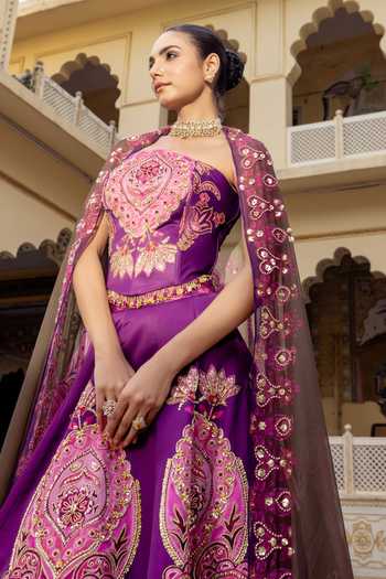 Payal & Zinal Purple Organza, Twill Sequins, Beads, Zari Kainat Embroidered Lehenga Set at Aza Fashions Payal & Zinal_Purple Organza, Twill Sequins, Beads, Zari Kainat Embroidered Lehenga Set _at_Aza_Fashions