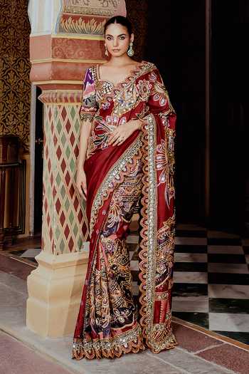 Payal & Zinal Gulmohar Embroidered Saree & Blouse Set 