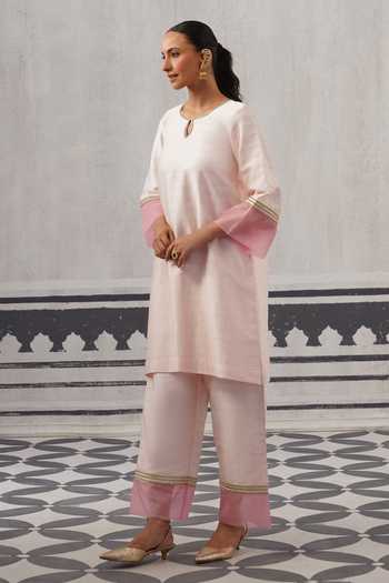 Shop Palak & Mehak Pink Round , Keyhole Soft Straight Kurta And Pant Set Online at Aza Fashions Shop_Palak & Mehak_Pink Round , Keyhole Soft Straight Kurta And Pant Set _Online_at_Aza_Fashions
