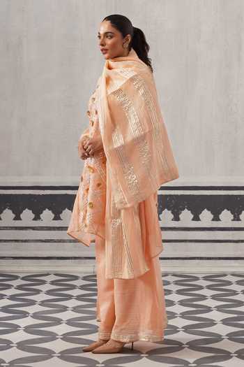 Buy Palak & Mehak Peach Chanderi V-neck Tara Embellished A-line Kurta Set Online at Aza Fashions Buy_Palak & Mehak_Peach Chanderi V-neck Tara Embellished A-line Kurta Set _Online_at_Aza_Fashions