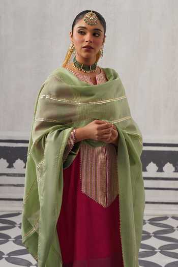 Palak & Mehak Pink Chanderi, Muslin (mulmul) Yolk Yoke Embellished Kurta Set Online at Aza Fashions Palak & Mehak_Pink Chanderi, Muslin (mulmul) Yolk Yoke Embellished Kurta Set _Online_at_Aza_Fashions