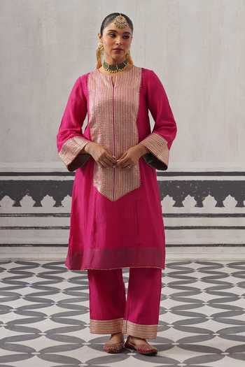 Buy Palak & Mehak Pink Chanderi, Muslin (mulmul) Yolk Yoke Embellished Kurta Set Online at Aza Fashions Buy_Palak & Mehak_Pink Chanderi, Muslin (mulmul) Yolk Yoke Embellished Kurta Set _Online_at_Aza_Fashions