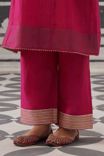 Shop Palak & Mehak Pink Chanderi, Muslin (mulmul) Yolk Yoke Embellished Kurta Set Online at Aza Fashions Shop_Palak & Mehak_Pink Chanderi, Muslin (mulmul) Yolk Yoke Embellished Kurta Set _Online_at_Aza_Fashions