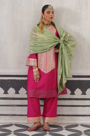 Buy Palak & Mehak Pink Chanderi, Muslin (mulmul) Yolk Yoke Embellished Kurta Set Buy_Palak & Mehak_Pink Chanderi, Muslin (mulmul) Yolk Yoke Embellished Kurta Set