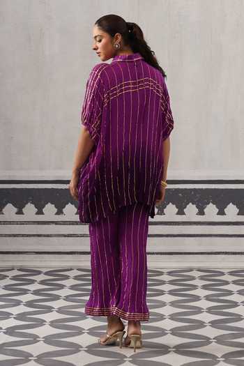 Palak & Mehak Baani Stripe Pattern Shirt & Pant Set 