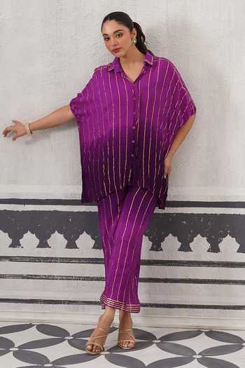 Palak & Mehak Baani Stripe Pattern Shirt & Pant Set 