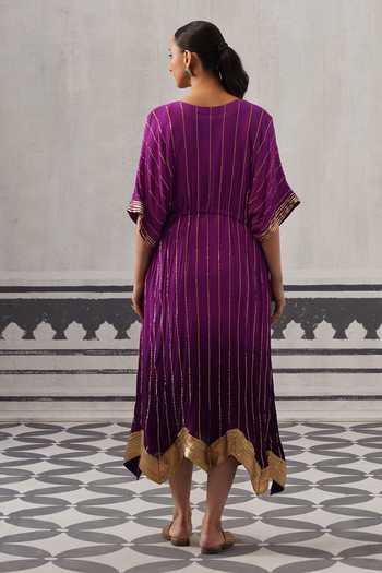 Palak & Mehak Sasha Metallic Stripe Pattern Kaftan 