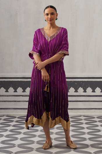 Palak & Mehak Sasha Metallic Stripe Pattern Kaftan 