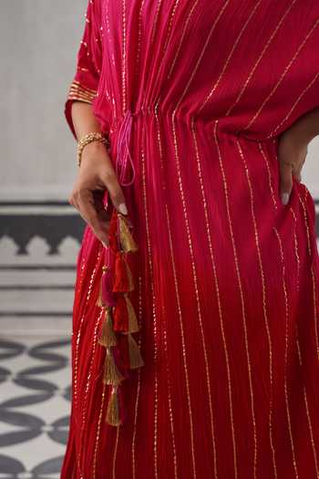 Buy Palak & Mehak Pink Rayon, Lurex V-neck Sasha Striped Pattern Kaftan Buy_Palak & Mehak_Pink Rayon, Lurex V-neck Sasha Striped Pattern Kaftan