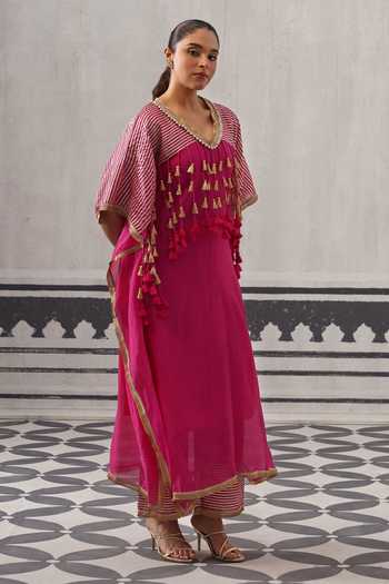 Buy Palak & Mehak Pink Rayon, Lurex V-neck Suvi Tassel Embellished Kaftan And Pant Set Online at Aza Fashions Buy_Palak & Mehak_Pink Rayon, Lurex V-neck Suvi Tassel Embellished Kaftan And Pant Set _Online_at_Aza_Fashions