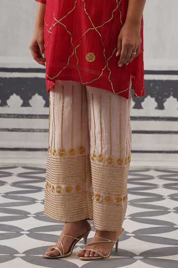 Shop Palak & Mehak Red Chanderi V-neck, Yes Biba Embellished Straight Kurta Set Online at Aza Fashions Shop_Palak & Mehak_Red Chanderi V-neck, Yes Biba Embellished Straight Kurta Set _Online_at_Aza_Fashions