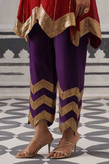 Buy Palak & Mehak Red Chanderi V-neck Ira Neckline Embellished Kurta Set Buy_Palak & Mehak_Red Chanderi V-neck Ira Neckline Embellished Kurta Set