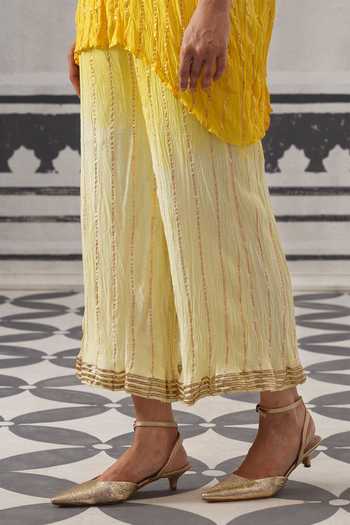 Buy Palak & Mehak Yellow Rayon, Lurex Collared Neck Baani Gota Embellished Shirt And Pant Set Buy_Palak & Mehak_Yellow Rayon, Lurex Collared Neck Baani Gota Embellished Shirt And Pant Set