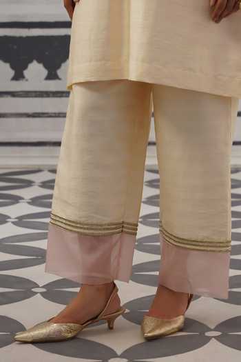 Palak & Mehak Cream Dupion, Silk Keyhole Neck, Yes Straight Kurta And Pant Set Online at Aza Fashions Palak & Mehak_Cream Dupion, Silk Keyhole Neck, Yes Straight Kurta And Pant Set _Online_at_Aza_Fashions