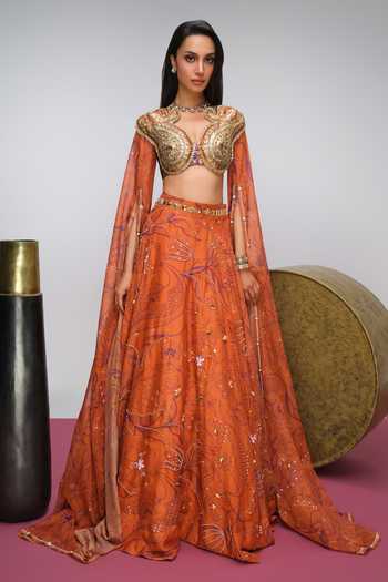 Papa Dont Preach Majestic Dawn Embroidered Blouse With Lehenga