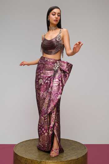 Papa Dont Preach I Brought Wine Embroidered Blouse & Skirt Set