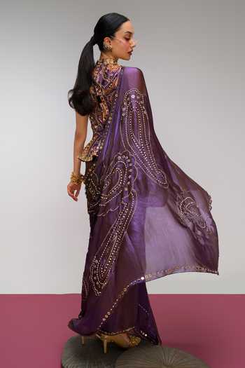 Papa Dont Preach Vintage Power Moves Pre-Draped Saree With Peplum Blouse