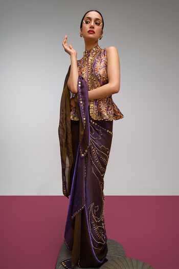 Papa Dont Preach Vintage Power Moves Pre-Draped Saree With Peplum Blouse