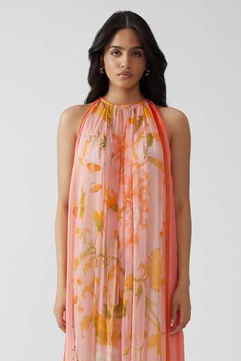 Reena Sharma_Peach Georgette Halter Neck Avni Dress _Online_at_Aza_Fashions