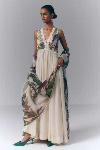 Varun Bahl Botanical Print Anarkali With Dupatta