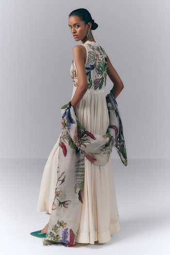Varun Bahl Botanical Print Anarkali With Dupatta