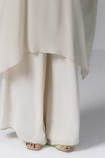 Varun Bahl Ivory Satin Split V-neck Yoke Embroidered Kaftan And Pant Set Online at Aza Fashions Varun Bahl_Ivory Satin Split V-neck Yoke Embroidered Kaftan And Pant Set _Online_at_Aza_Fashions