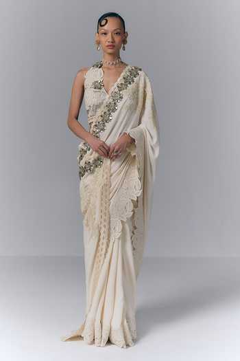 Varun Bahl Ivory Pearl Embellished Saree With Blouse