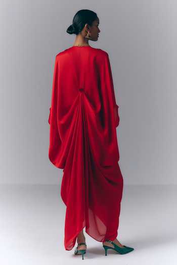 Varun Bahl Crimson Draped Kaftan