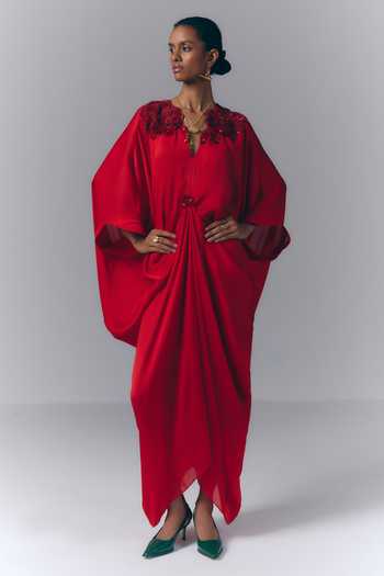 Varun Bahl Crimson Draped Kaftan