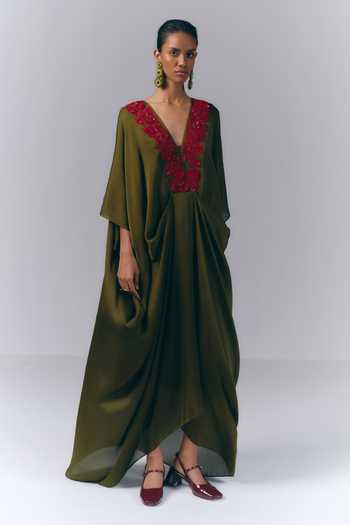 Varun Bahl Neckline Embroidered Draped Kaftan