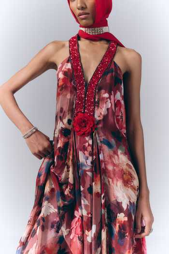 Buy Varun Bahl Maroon Georgette V-neck Bloom Print Kaftan Online at Aza Fashions Buy_Varun Bahl_Maroon Georgette V-neck Bloom Print Kaftan _Online_at_Aza_Fashions