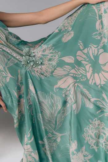 Buy Varun Bahl Green Georgette V-, Halter Aqua Whisper Printed Kaftan Online at Aza Fashions Buy_Varun Bahl_Green Georgette V-, Halter Aqua Whisper Printed Kaftan _Online_at_Aza_Fashions