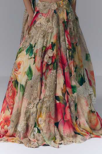 Buy Varun Bahl Multi Color Organza, Georgette Off-shoulder Printed Lehenga Set Online at Aza Fashions Buy_Varun Bahl_Multi Color Organza, Georgette Off-shoulder Printed Lehenga Set _Online_at_Aza_Fashions