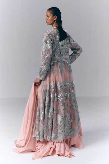 Varun Bahl Embellished Long Jacket Skirt Set