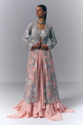 Varun Bahl Embellished Long Jacket Skirt Set