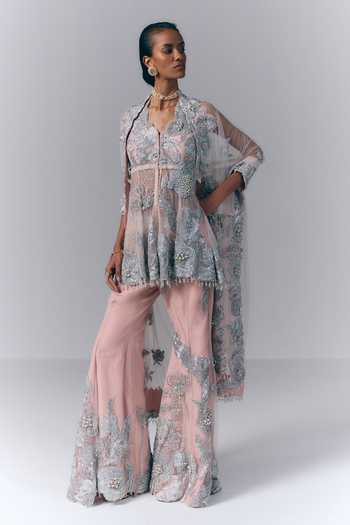 Varun Bahl Aurora Embroidered Peplum Top Sharara Set
