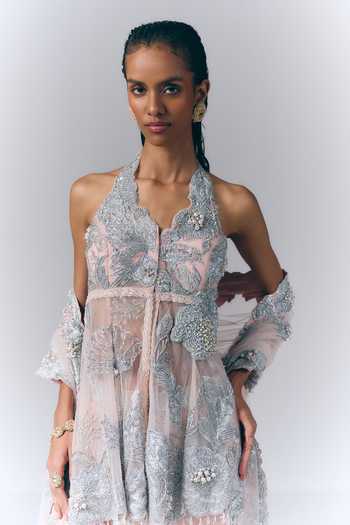 Buy Varun Bahl Pink Net Halter Neck Aurora Embroidered Peplum Top Sharara Set Online at Aza Fashions Buy_Varun Bahl_Pink Net Halter Neck Aurora Embroidered Peplum Top Sharara Set _Online_at_Aza_Fashions